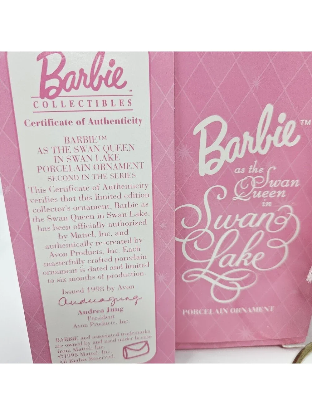 1998 Avon Barbie as The Swan Queen in Swan Lake Porcelain Ornament Original Box